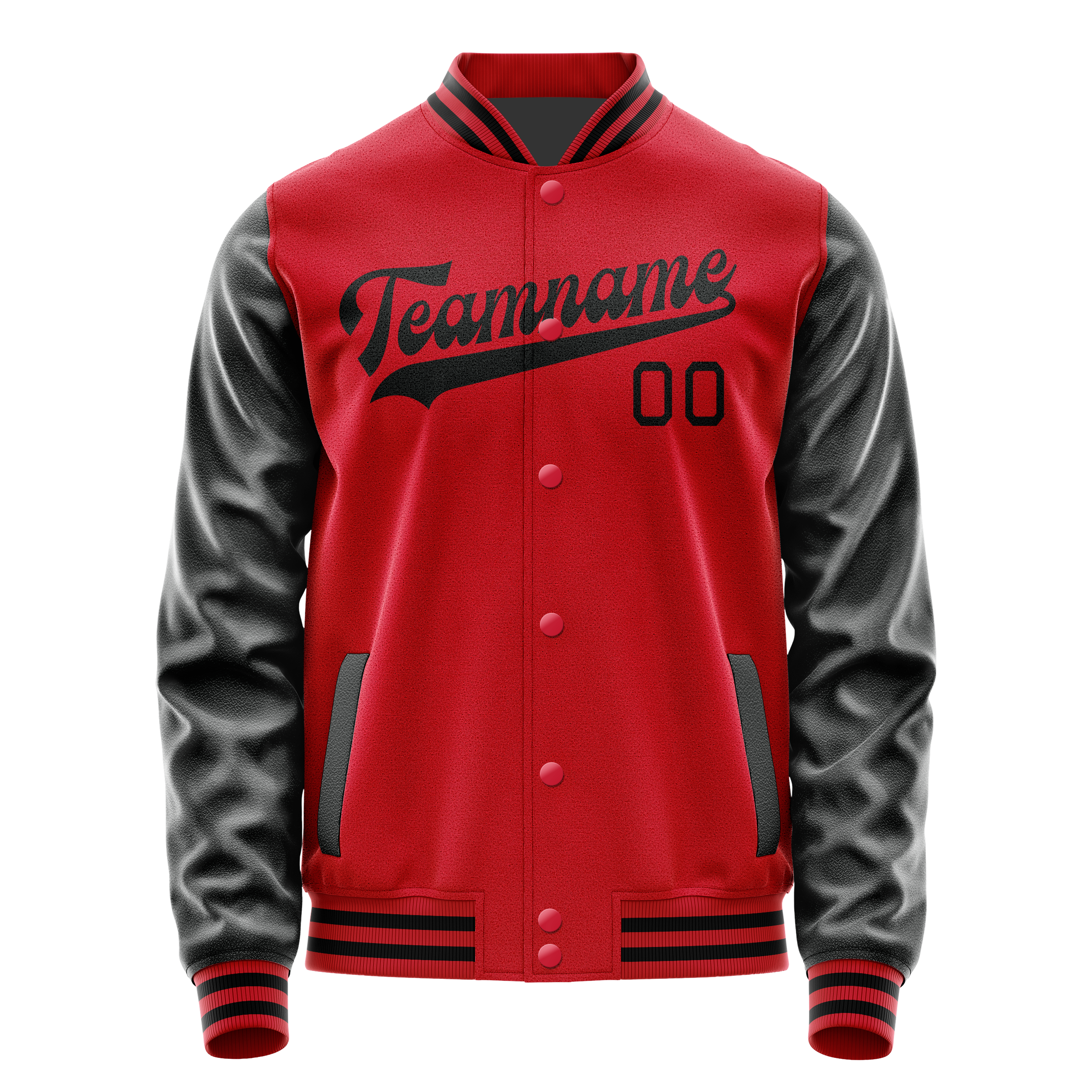 Custom Red Black Solid Color Varsity Letterman Jacket JA02240617XY400