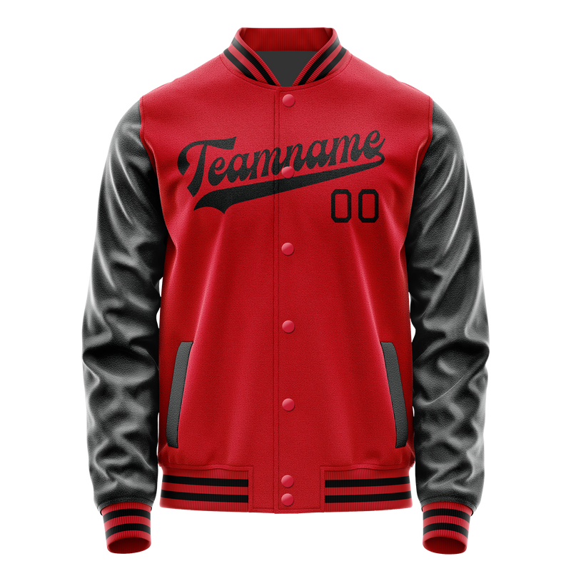 Custom Red Black Solid Color Varsity Letterman Jacket JA02240617XY400