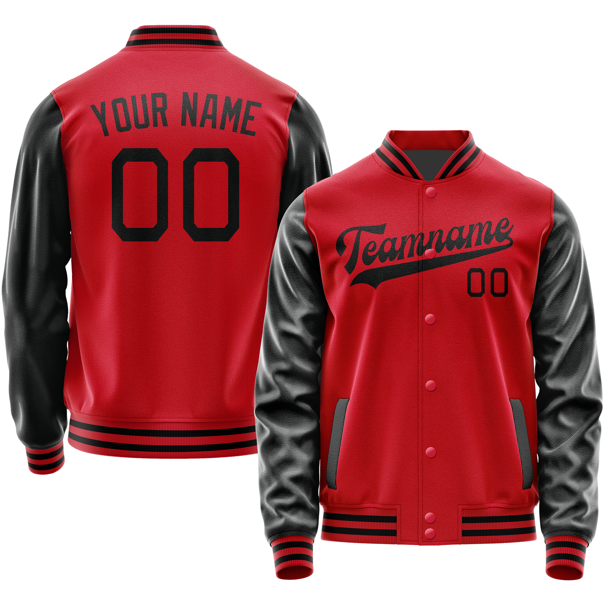 Custom Red Black Solid Color Varsity Letterman Jacket JA02240617XY400