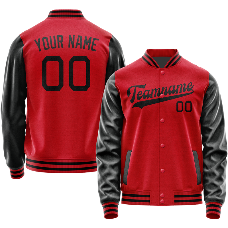 Custom Red Black Solid Color Varsity Letterman Jacket JA02240617XY400