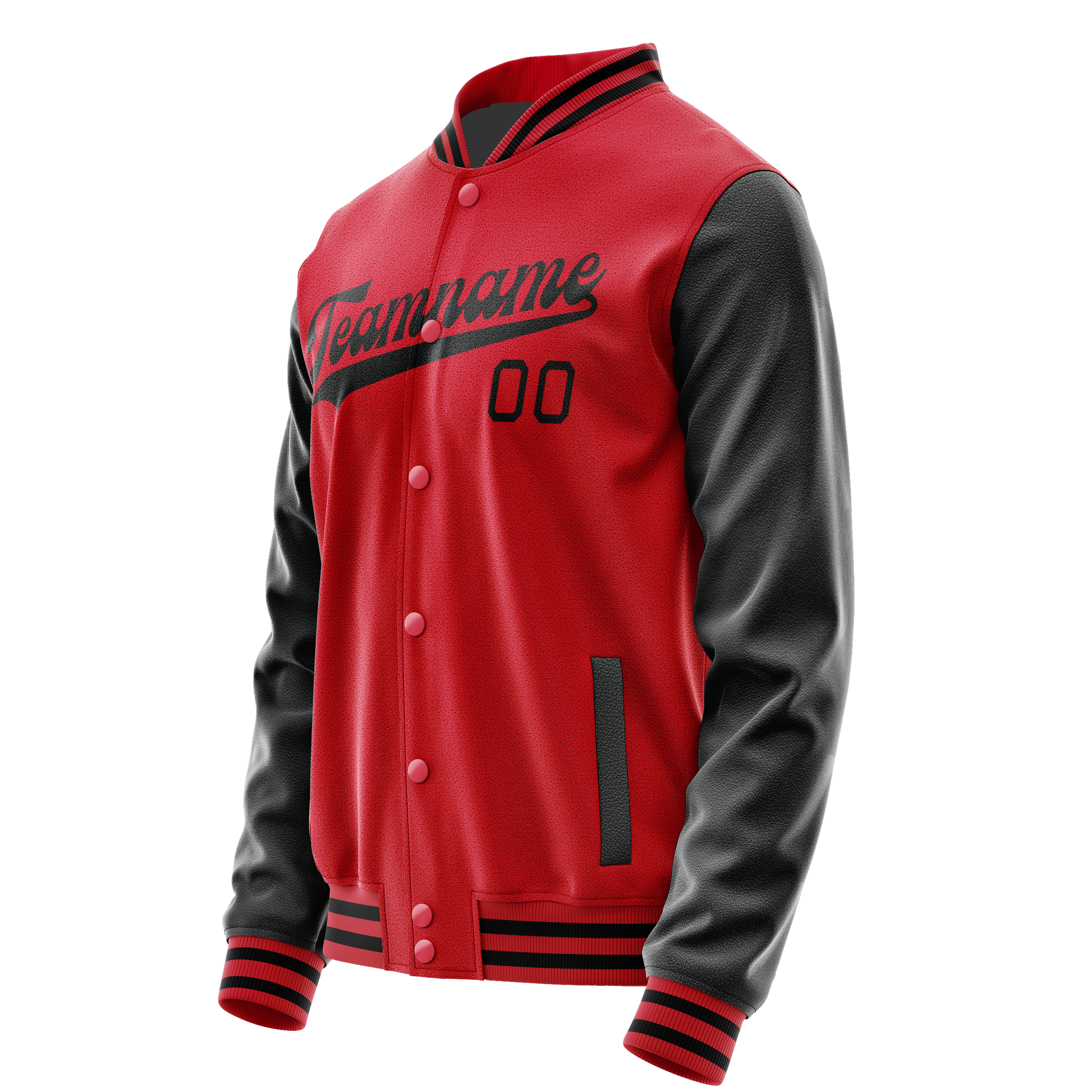 Custom Red Black Solid Color Varsity Letterman Jacket JA02240617XY400