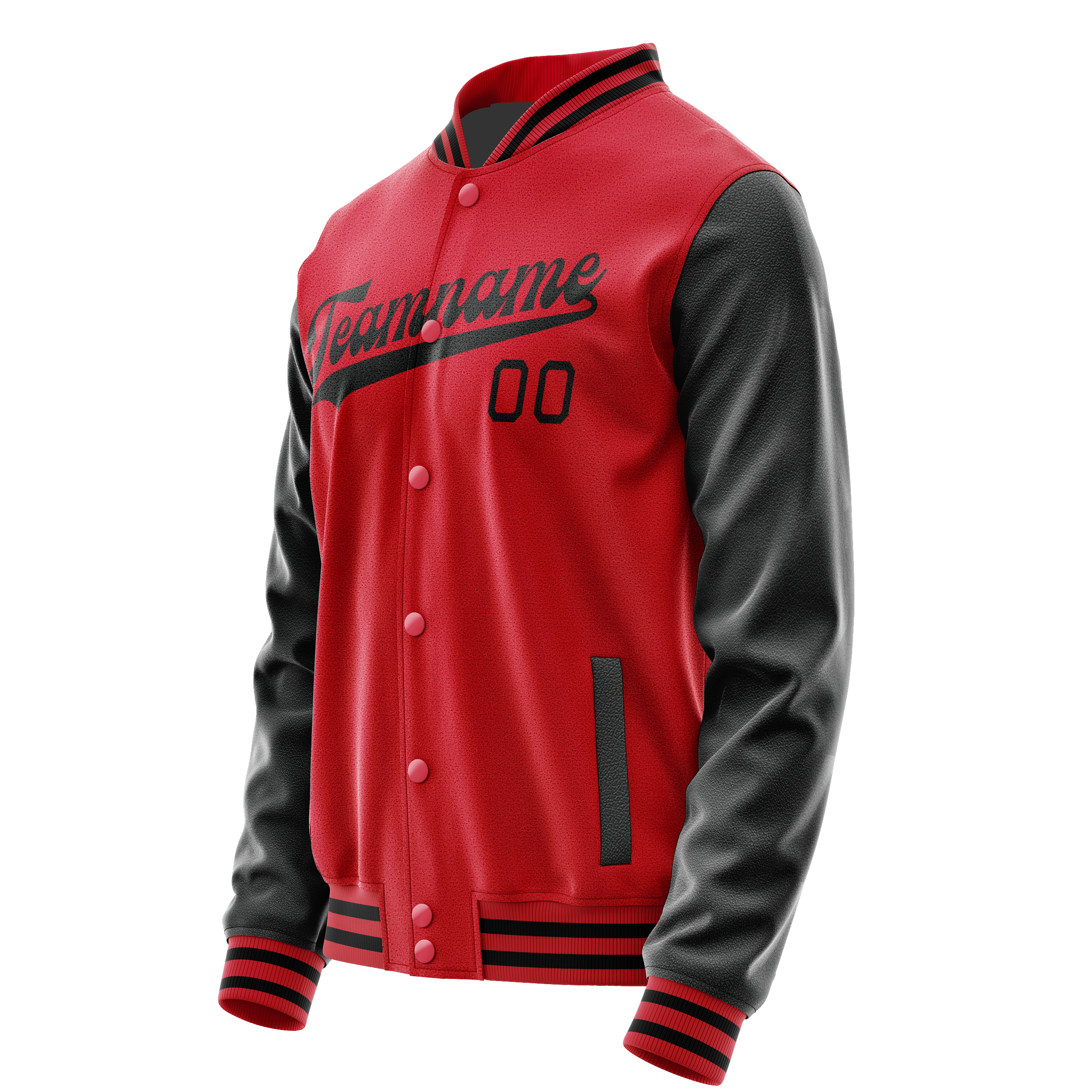 Custom Red Black Solid Color Varsity Letterman Jacket JA02240617XY400