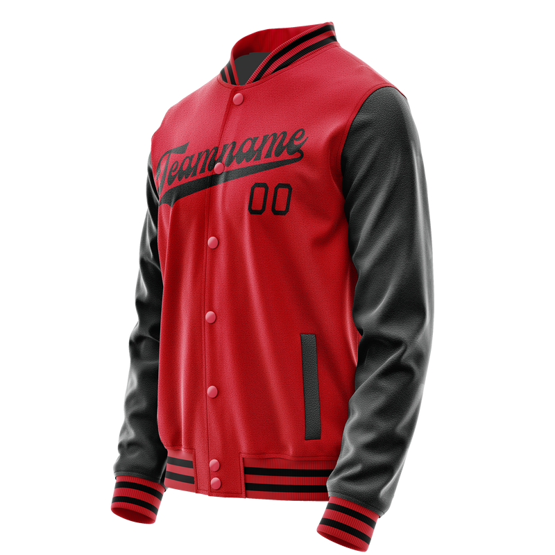 Custom Red Black Solid Color Varsity Letterman Jacket JA02240617XY400
