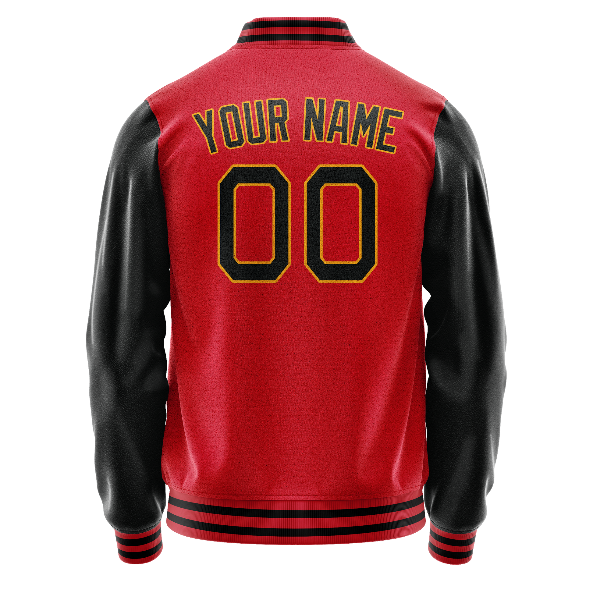 Custom Red Black Solid Color Varsity Letterman Jacket JA02240617XY391