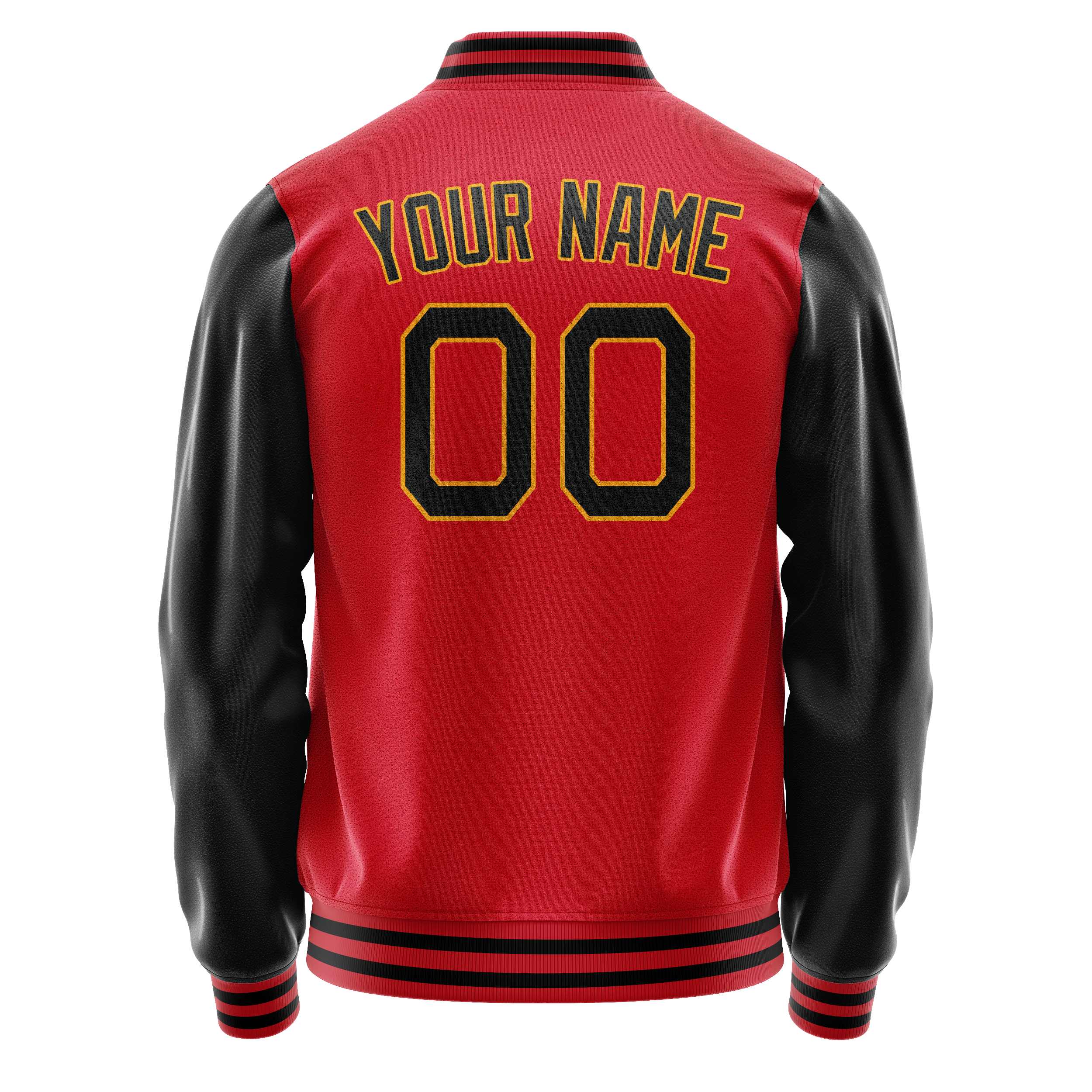 Custom Red Black Solid Color Varsity Letterman Jacket JA02240617XY391