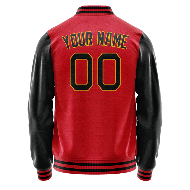 Custom Red Black Solid Color Varsity Letterman Jacket JA02240617XY391