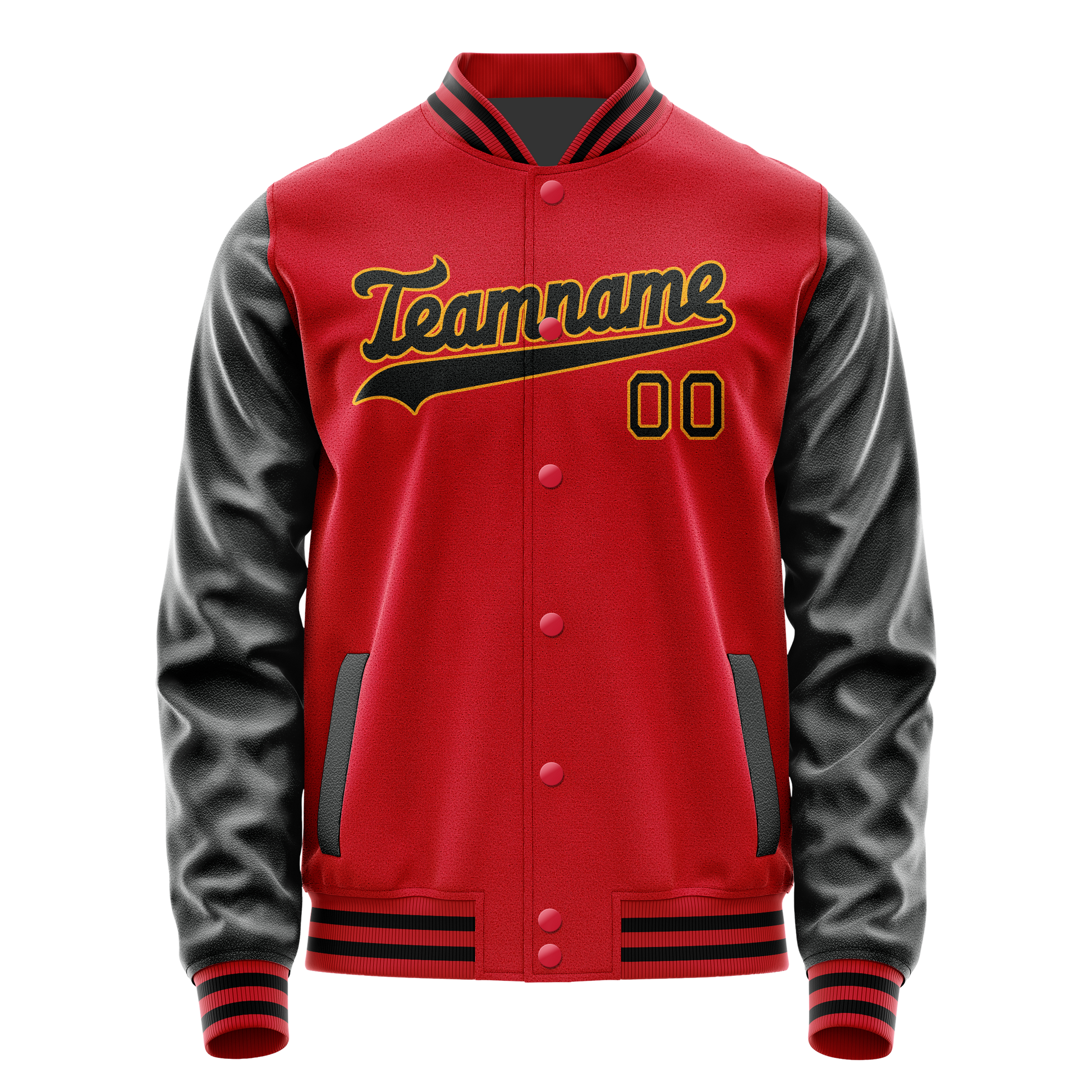 Custom Red Black Solid Color Varsity Letterman Jacket JA02240617XY391