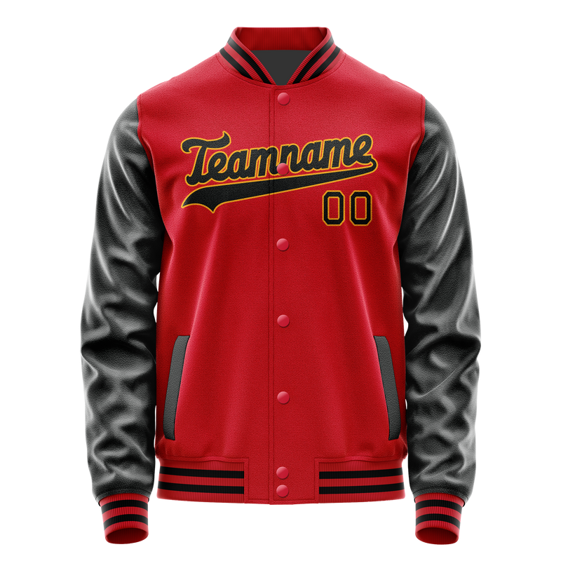 Custom Red Black Solid Color Varsity Letterman Jacket JA02240617XY391