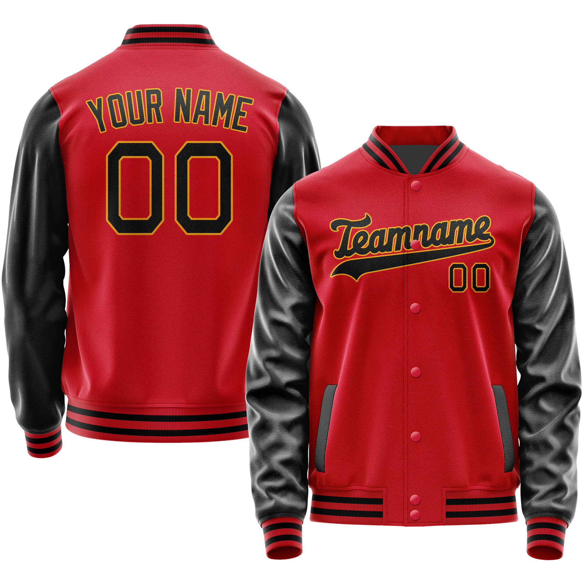 Custom Red Black Solid Color Varsity Letterman Jacket JA02240617XY391