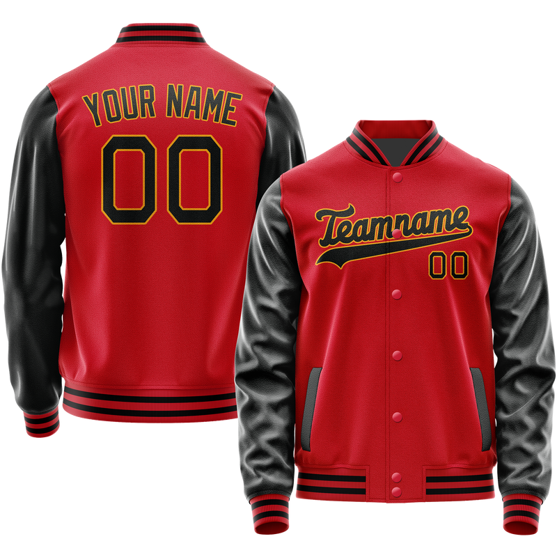Custom Red Black Solid Color Varsity Letterman Jacket JA02240617XY391