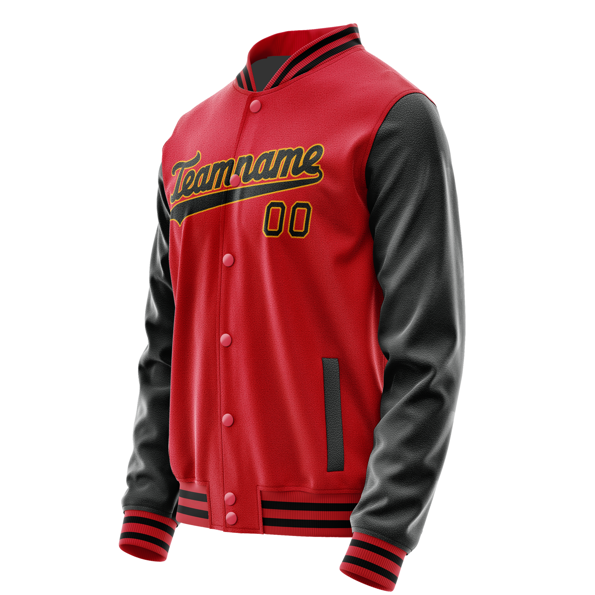 Custom Red Black Solid Color Varsity Letterman Jacket JA02240617XY391