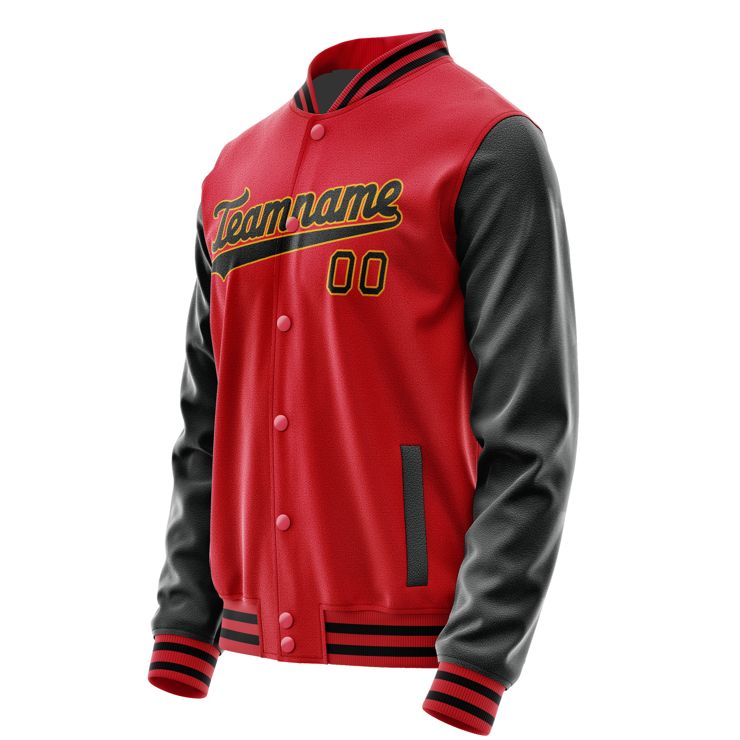 Custom Red Black Solid Color Varsity Letterman Jacket JA02240617XY391