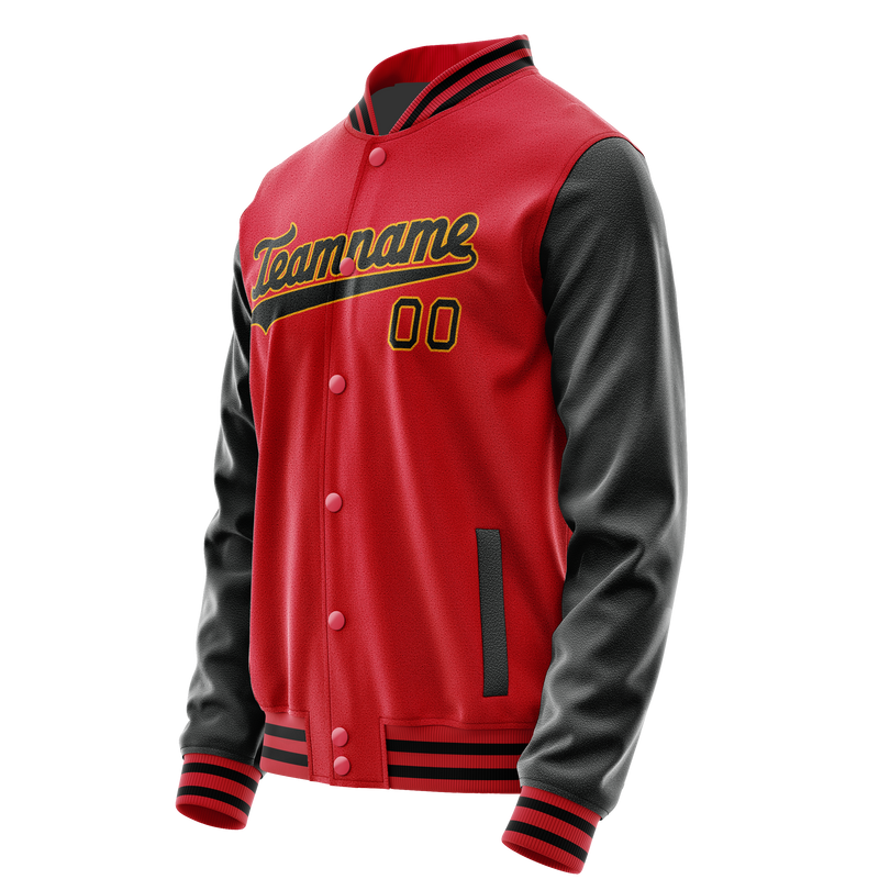 Custom Red Black Solid Color Varsity Letterman Jacket JA02240617XY391