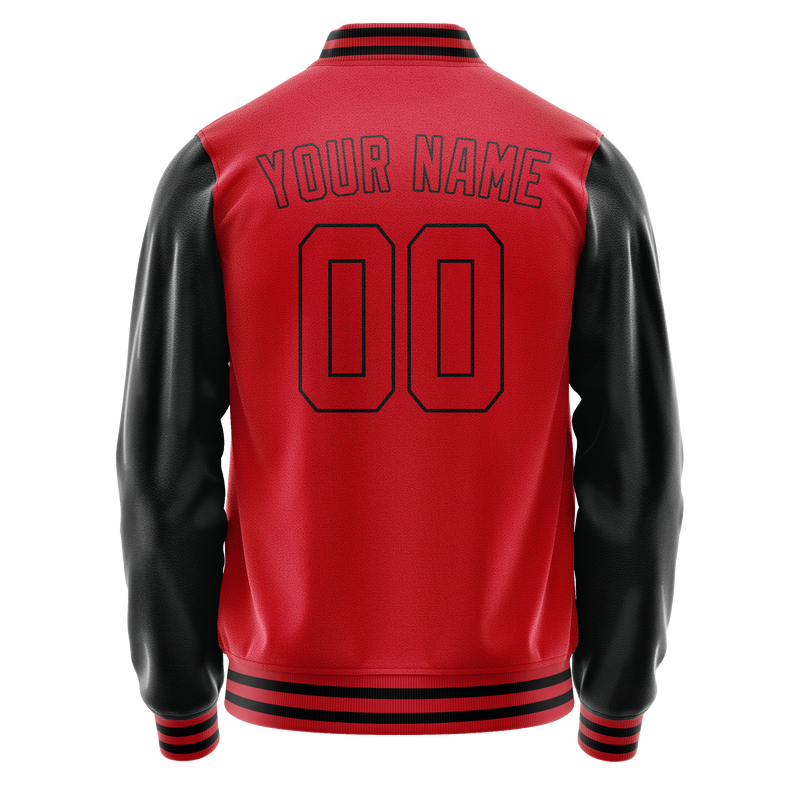 Custom Red Black Solid Color Varsity Letterman Jacket JA02240617XY386