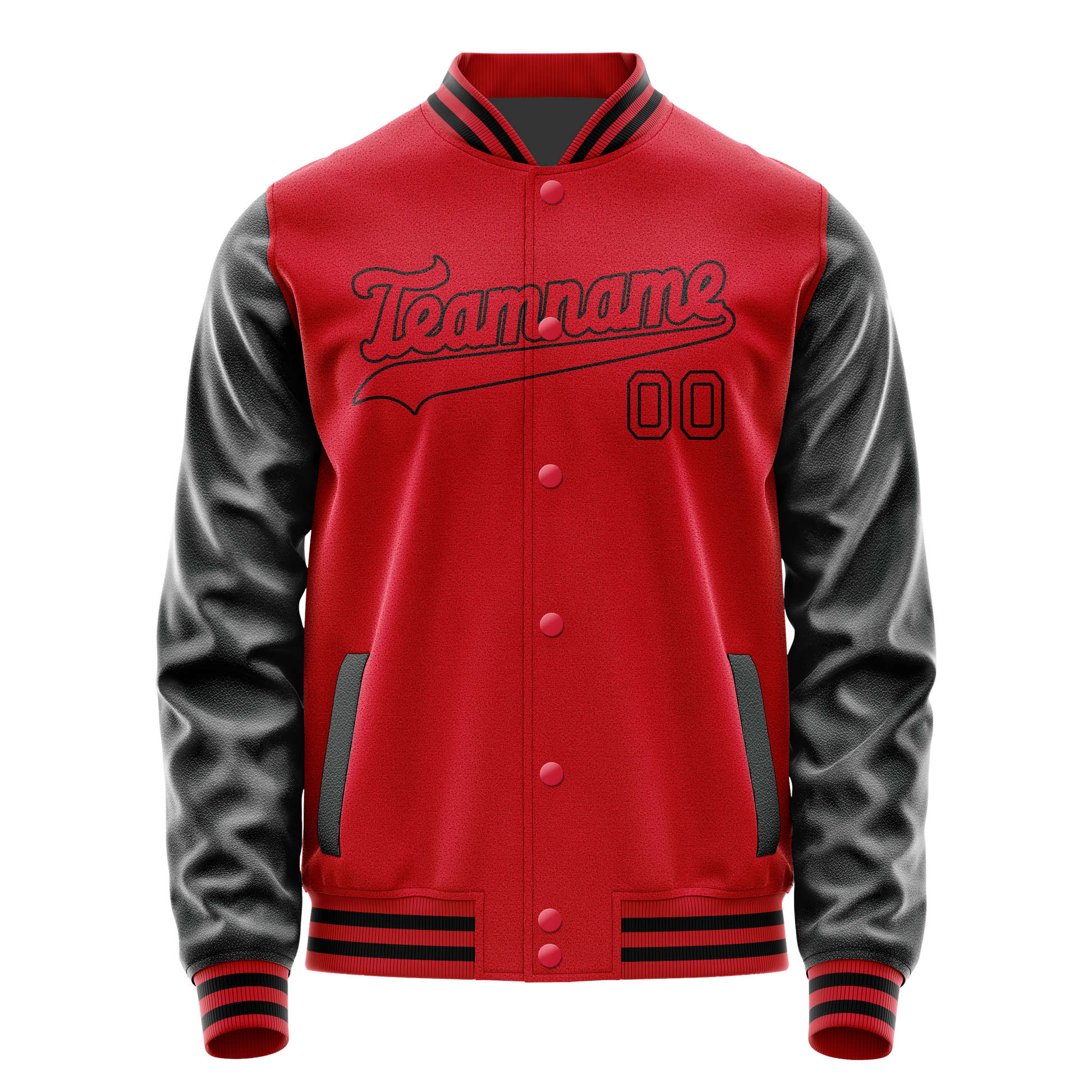 Custom Red Black Solid Color Varsity Letterman Jacket JA02240617XY386