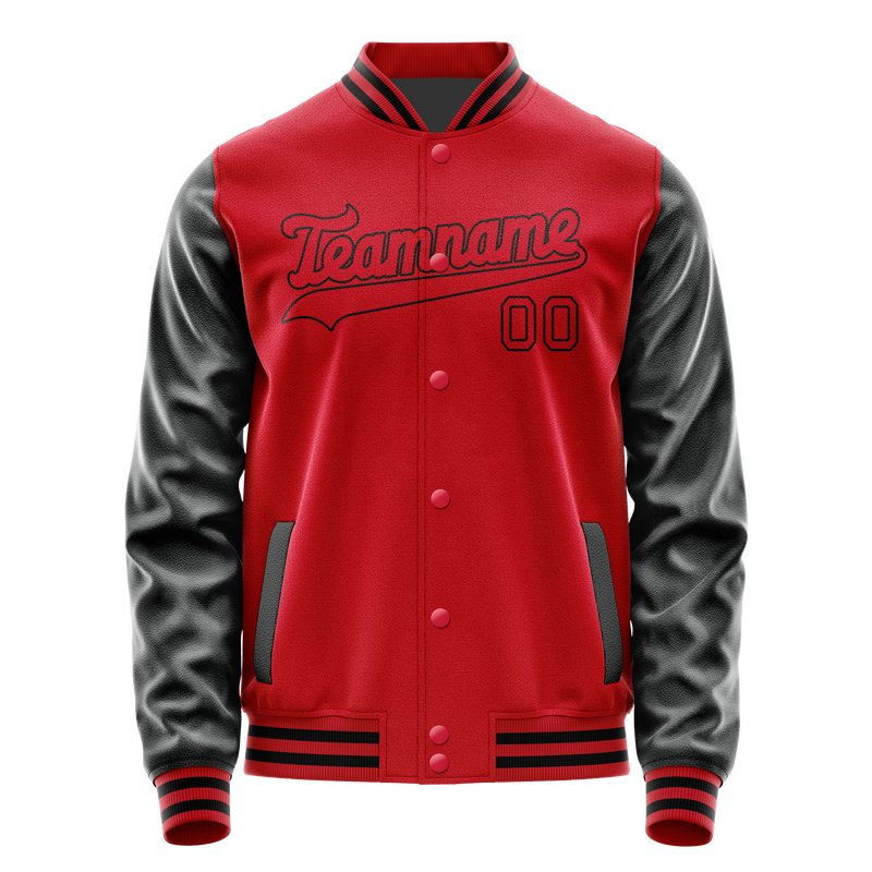 Custom Red Black Solid Color Varsity Letterman Jacket JA02240617XY386