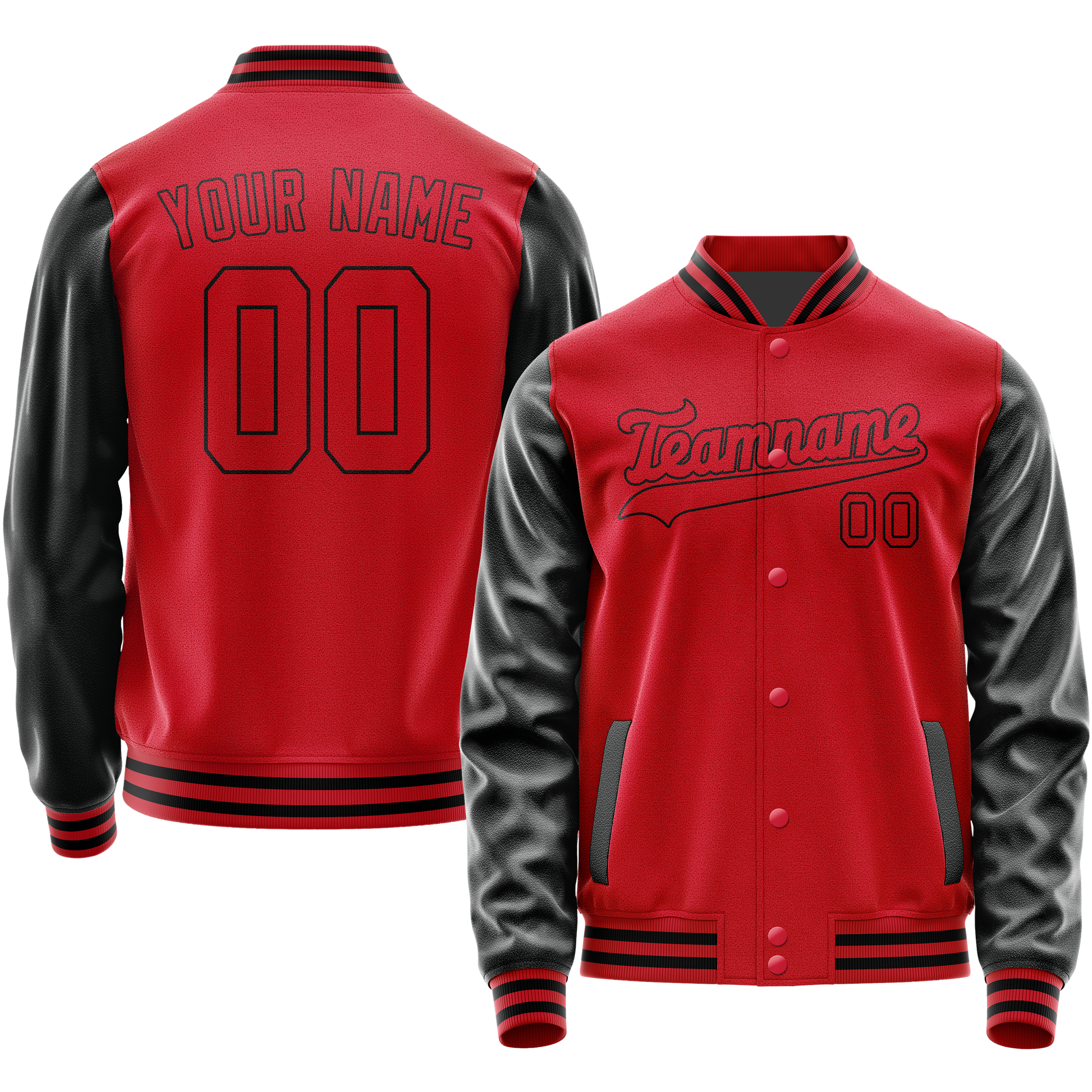 Custom Red Black Solid Color Varsity Letterman Jacket JA02240617XY386