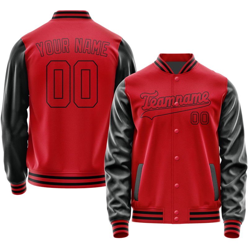 Custom Red Black Solid Color Varsity Letterman Jacket JA02240617XY386