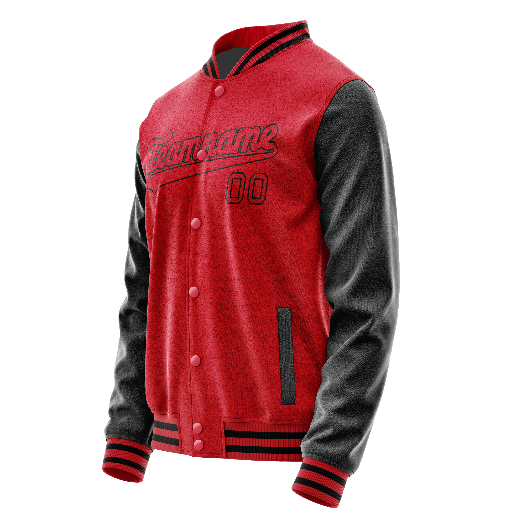 Custom Red Black Solid Color Varsity Letterman Jacket JA02240617XY386