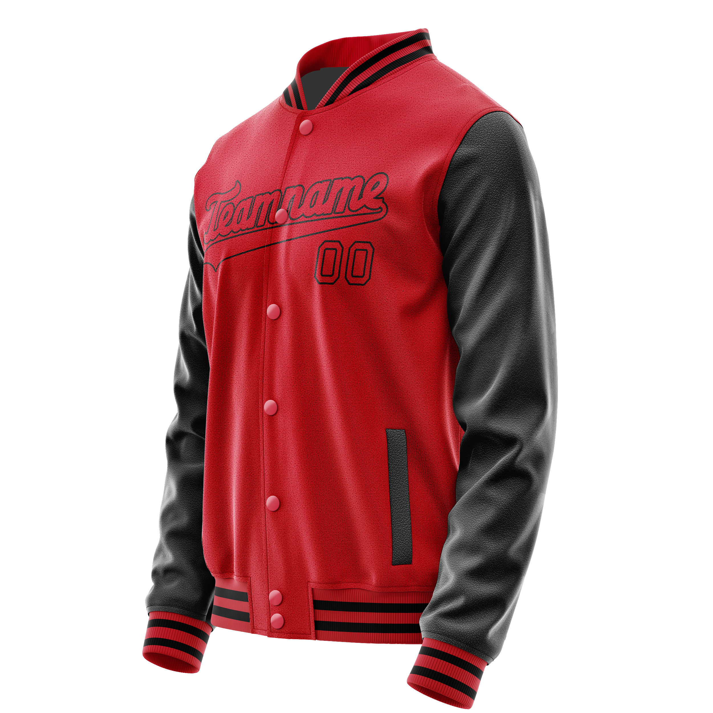 Custom Red Black Solid Color Varsity Letterman Jacket JA02240617XY386