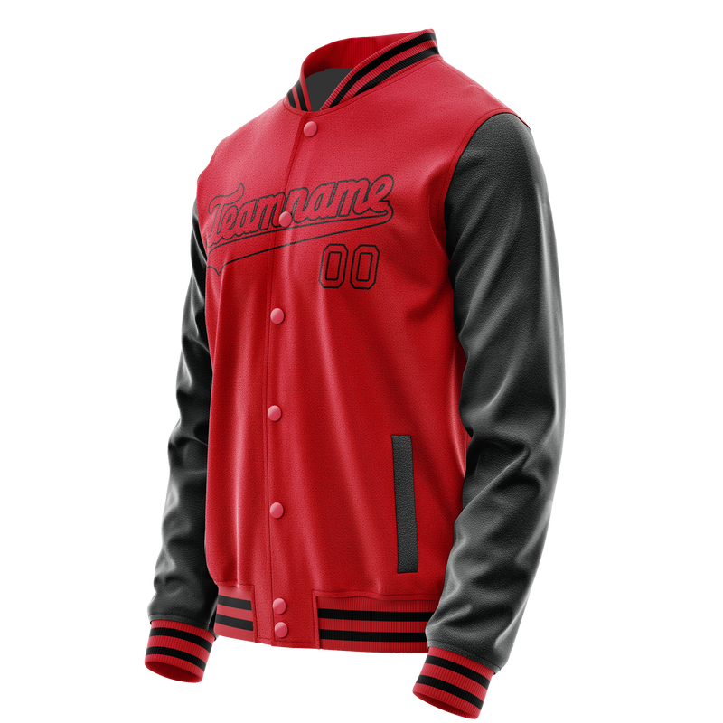 Custom Red Black Solid Color Varsity Letterman Jacket JA02240617XY386