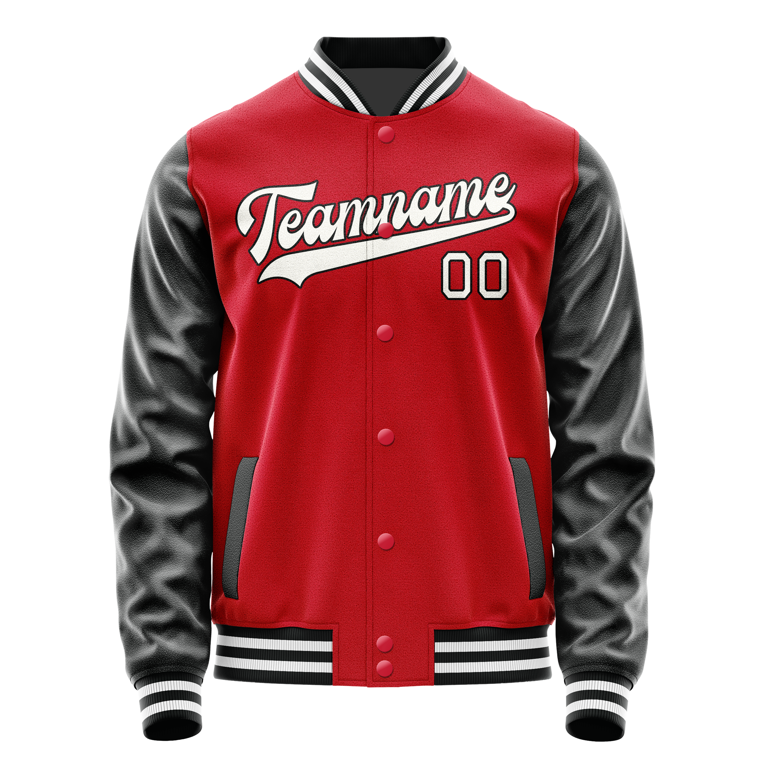 Custom Red Black Solid Color Varsity Letterman Jacket JA02240617XY408