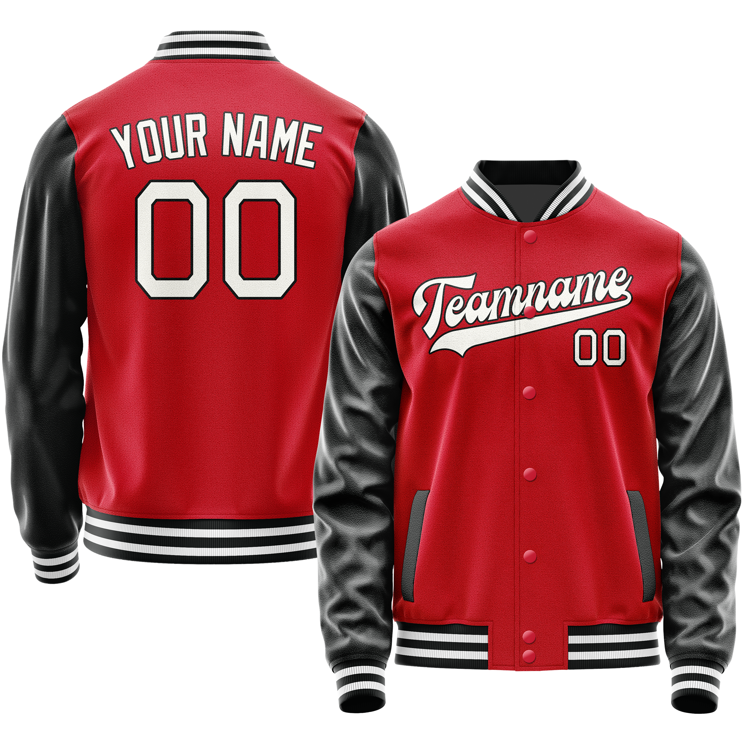 Custom Red Black Solid Color Varsity Letterman Jacket JA02240617XY408