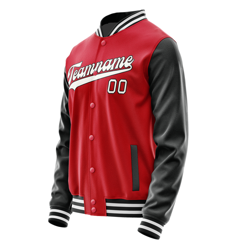 Custom Red Black Solid Color Varsity Letterman Jacket JA02240617XY408