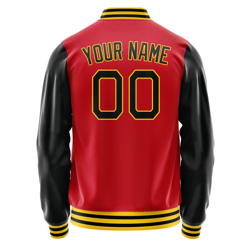Custom Red Black Solid Color Varsity Letterman Jacket JA02240617XY389