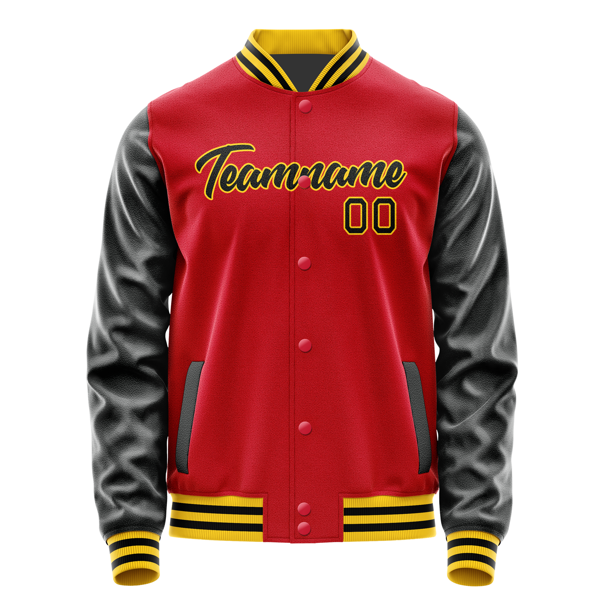 Custom Red Black Solid Color Varsity Letterman Jacket JA02240617XY389
