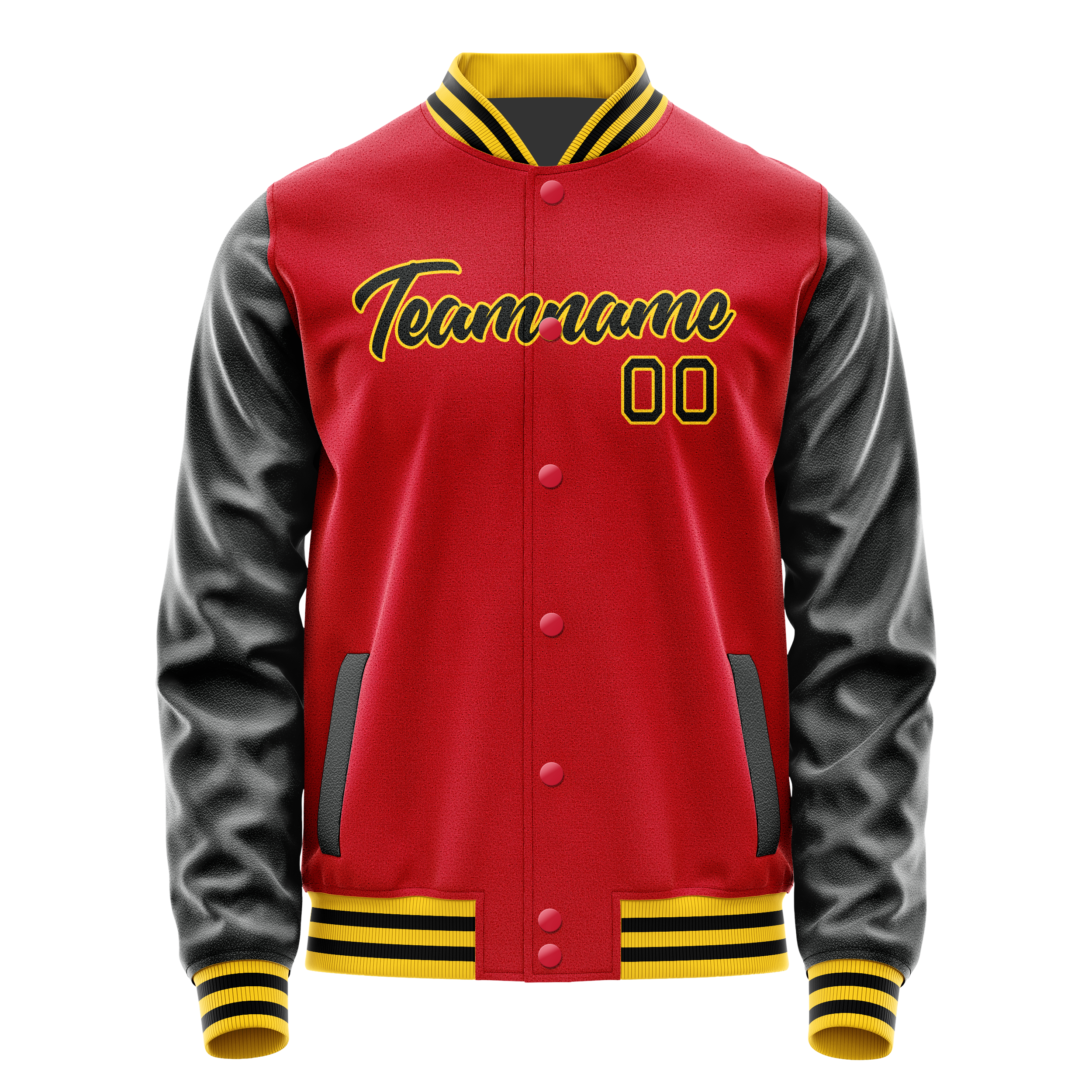 Custom Red Black Solid Color Varsity Letterman Jacket JA02240617XY389