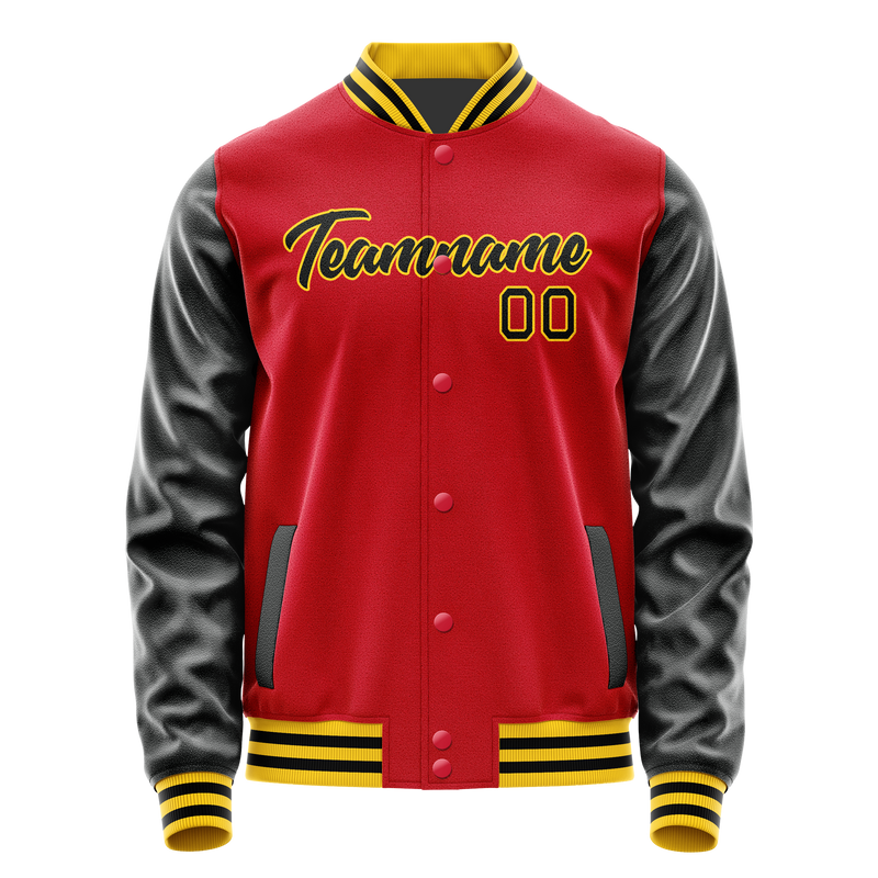 Custom Red Black Solid Color Varsity Letterman Jacket JA02240617XY389