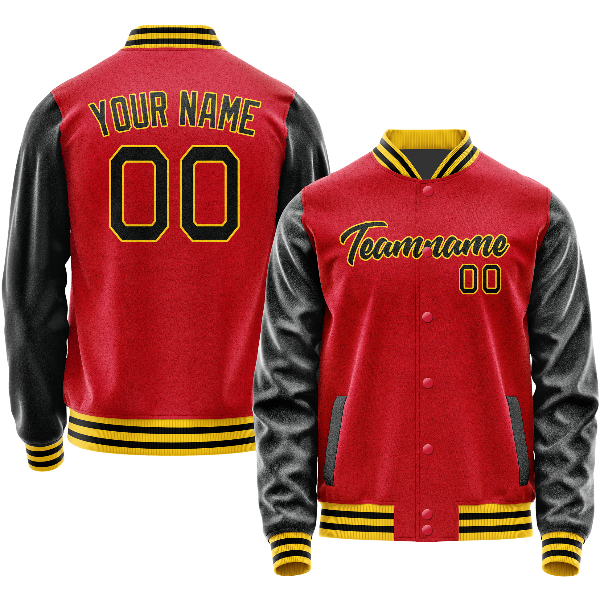 Custom Red Black Solid Color Varsity Letterman Jacket JA02240617XY389