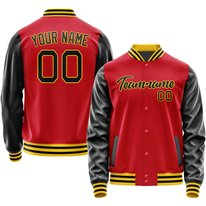 Custom Red Black Solid Color Varsity Letterman Jacket JA02240617XY389