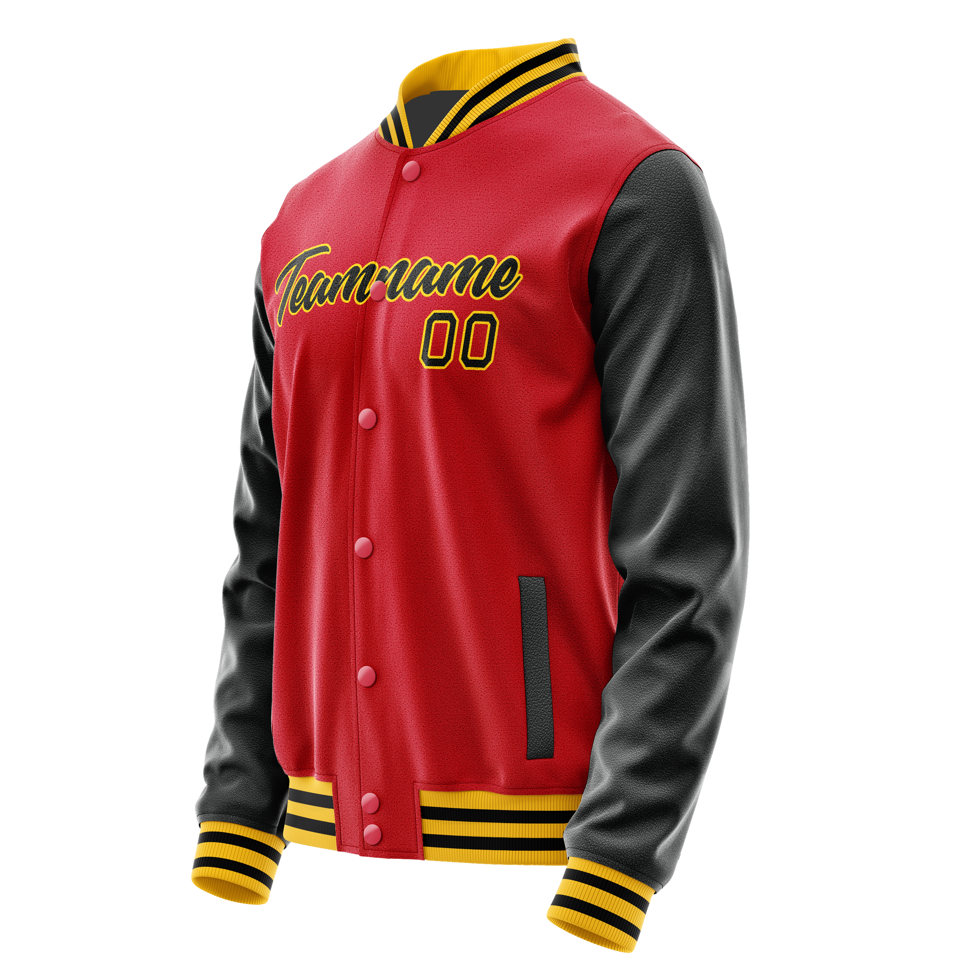 Custom Red Black Solid Color Varsity Letterman Jacket JA02240617XY389