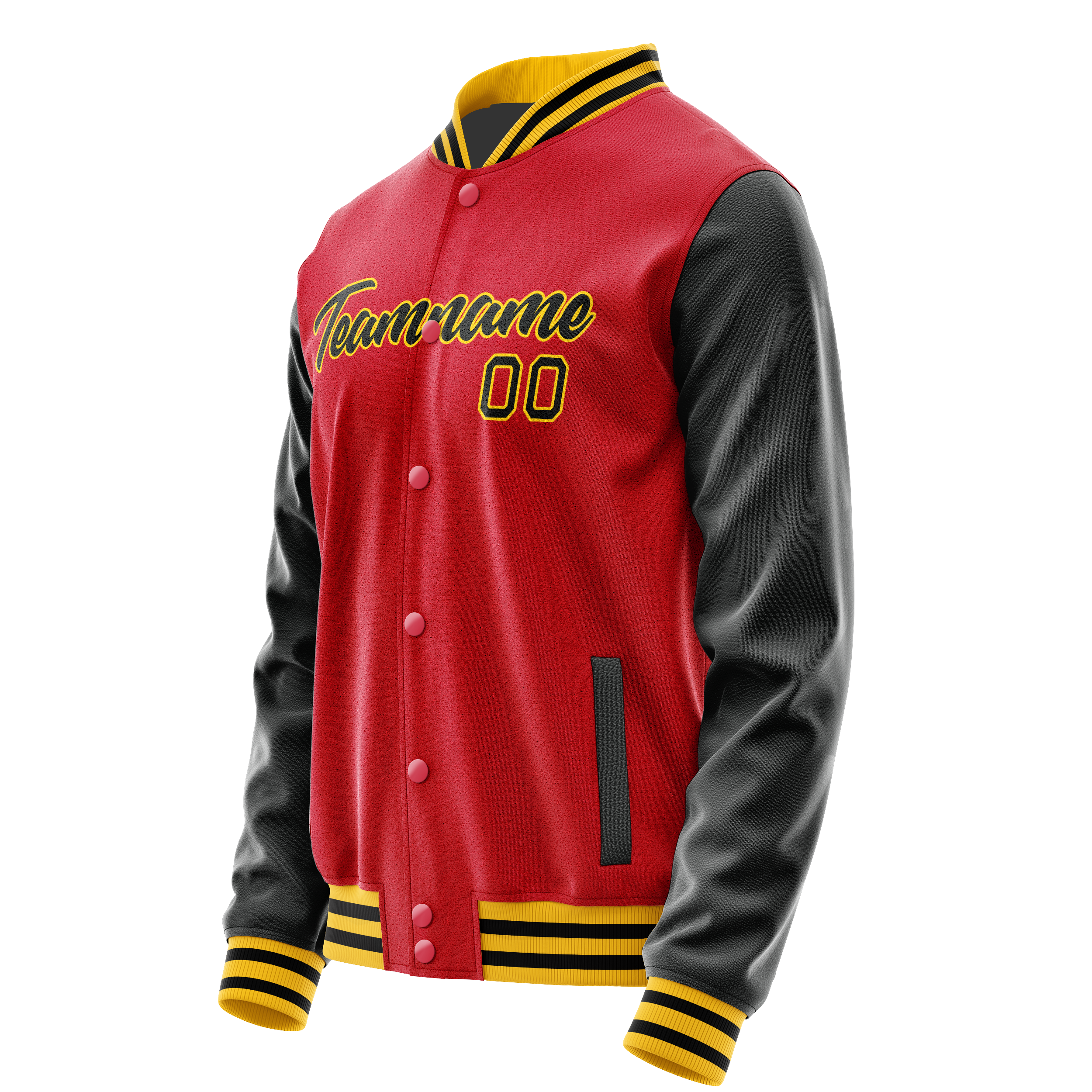 Custom Red Black Solid Color Varsity Letterman Jacket JA02240617XY389