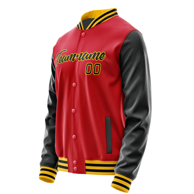Custom Red Black Solid Color Varsity Letterman Jacket JA02240617XY389