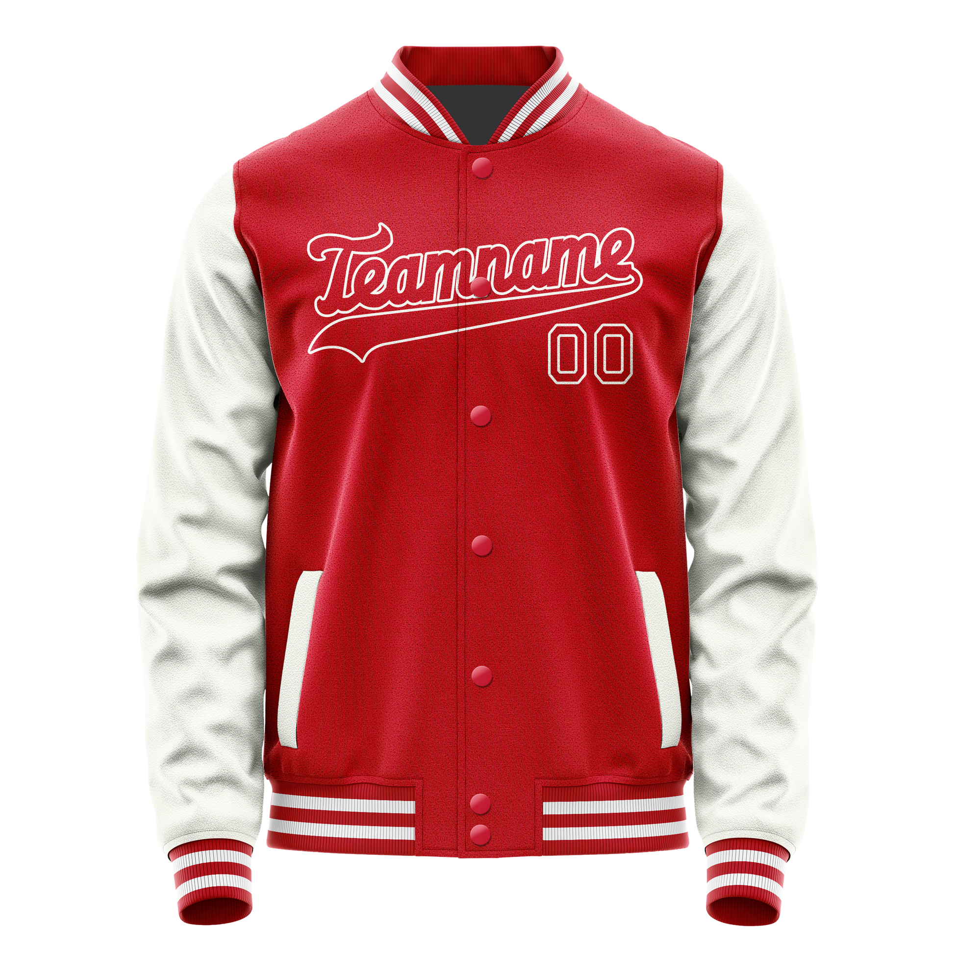 Custom Red White Solid Color Varsity Letterman Jacket JA02240617XY392