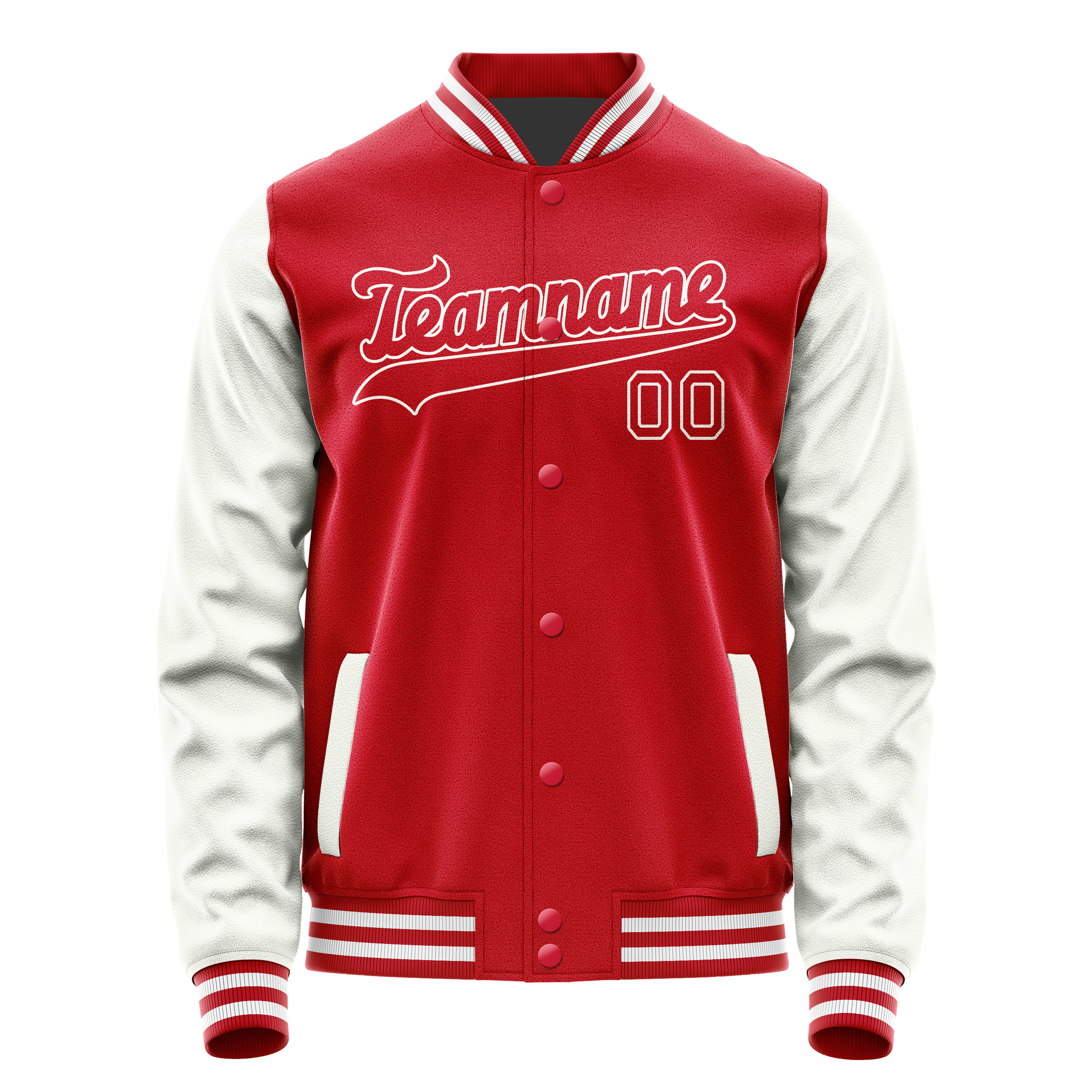 Custom Red White Solid Color Varsity Letterman Jacket JA02240617XY392