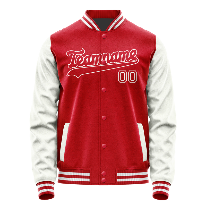 Custom Red White Solid Color Varsity Letterman Jacket JA02240617XY392