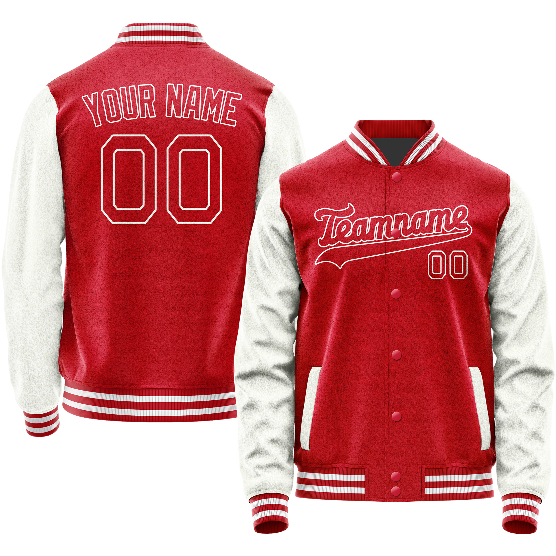 Custom Red White Solid Color Varsity Letterman Jacket JA02240617XY392