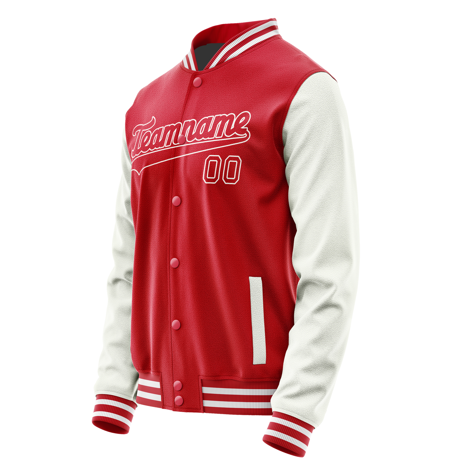 Custom Red White Solid Color Varsity Letterman Jacket JA02240617XY392