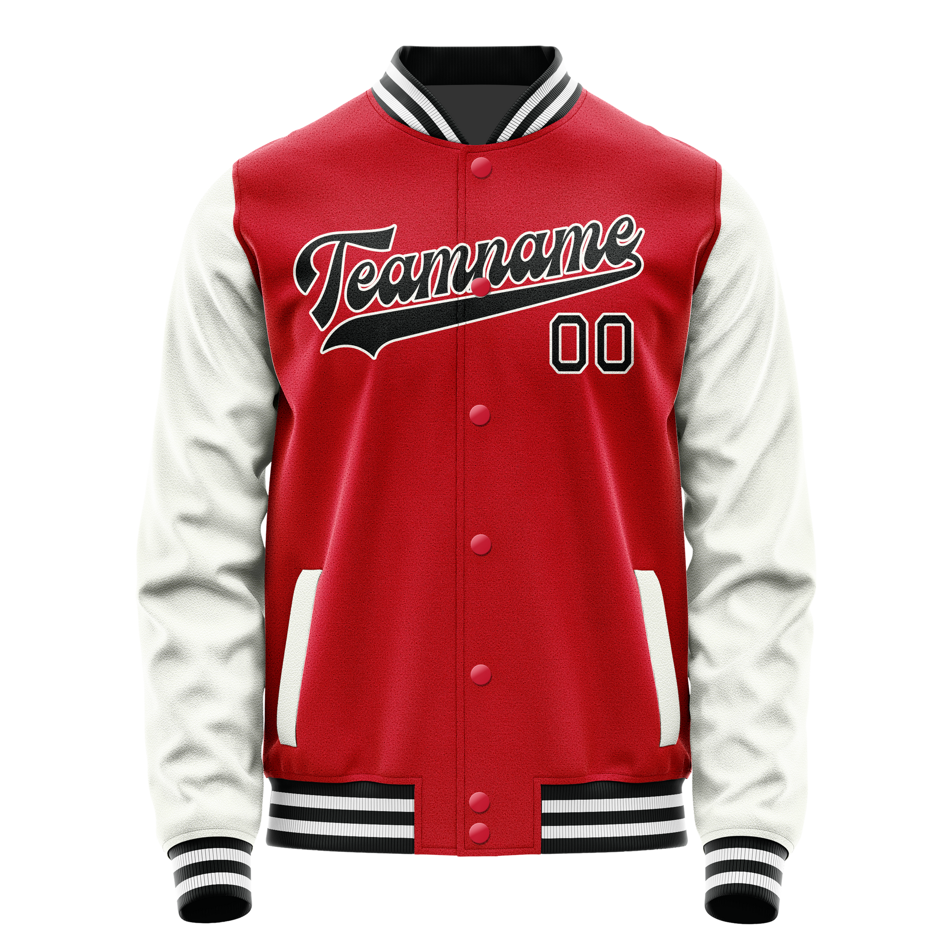 Custom Red White Solid Color Varsity Letterman Jacket JA02240617XY410