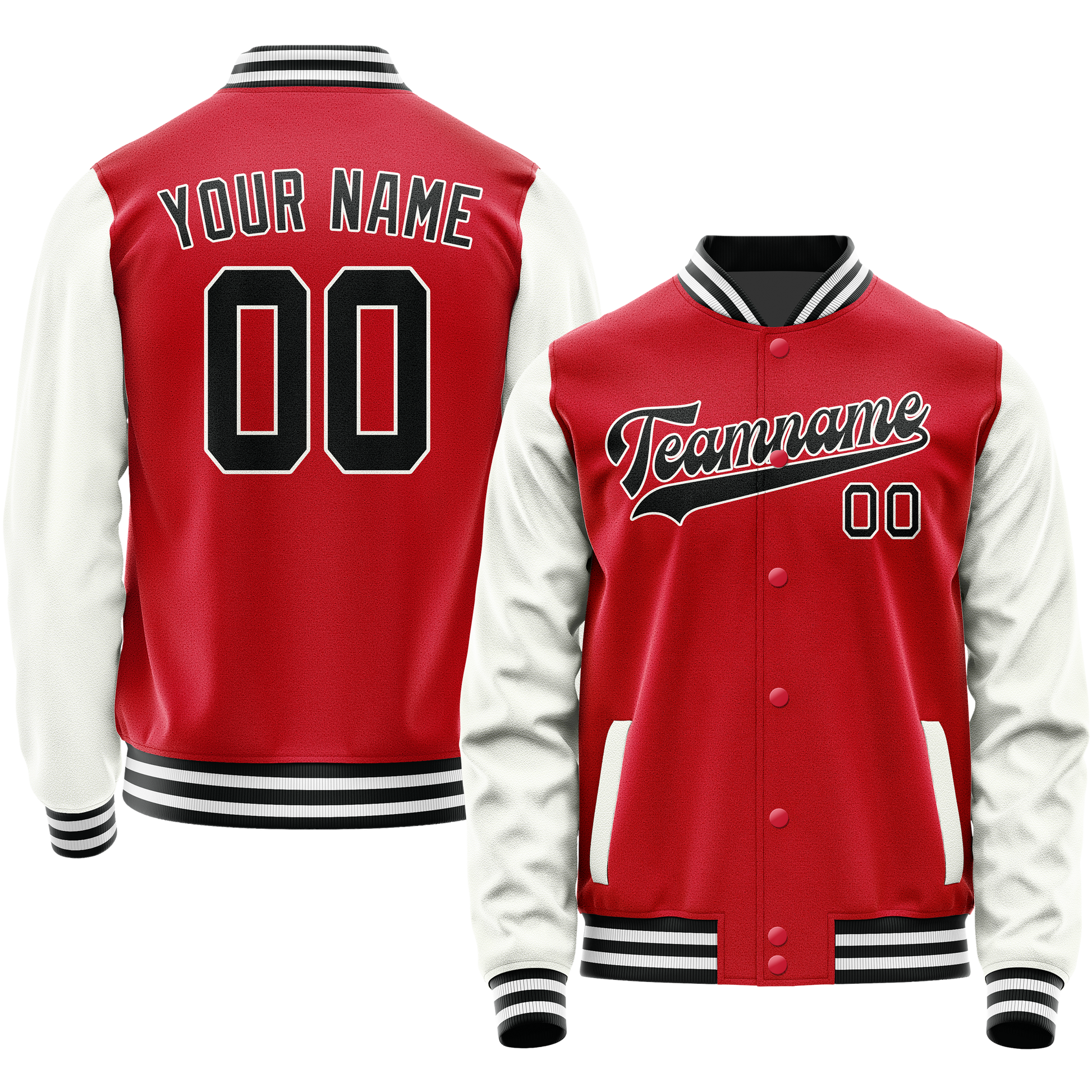 Custom Red White Solid Color Varsity Letterman Jacket JA02240617XY410