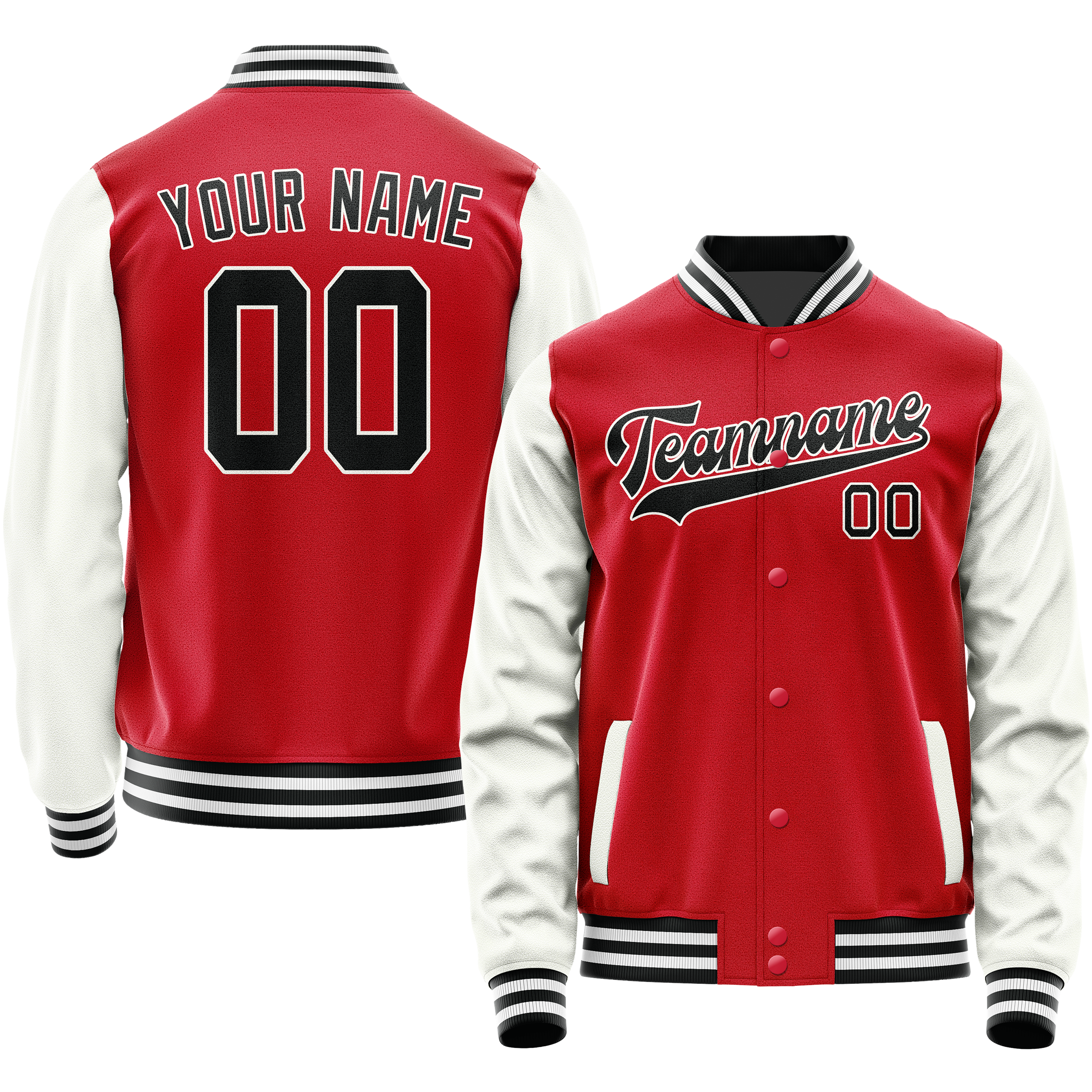 Custom Red White Solid Color Varsity Letterman Jacket JA02240617XY410