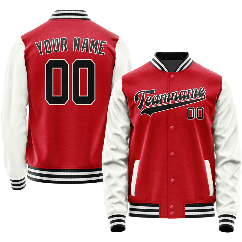 Custom Red White Solid Color Varsity Letterman Jacket JA02240617XY410