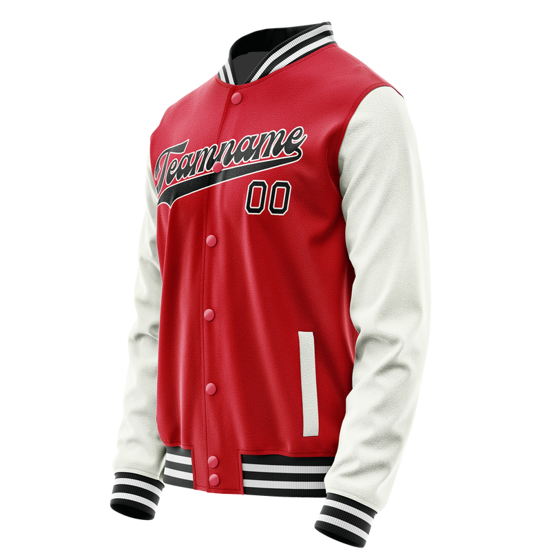 Custom Red White Solid Color Varsity Letterman Jacket JA02240617XY410