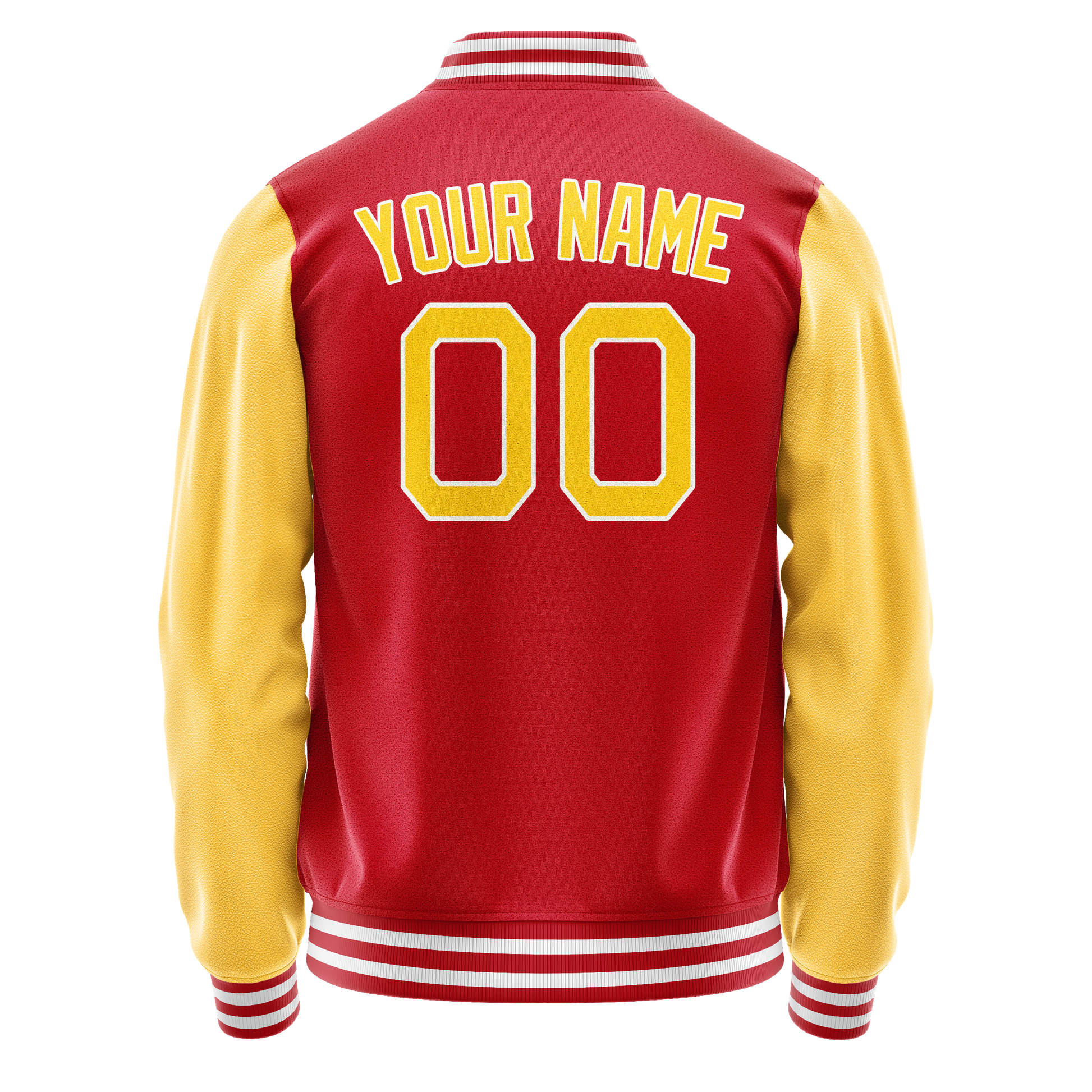 Custom Red Yellow Solid Color Varsity Letterman Jacket JA02240617XY387