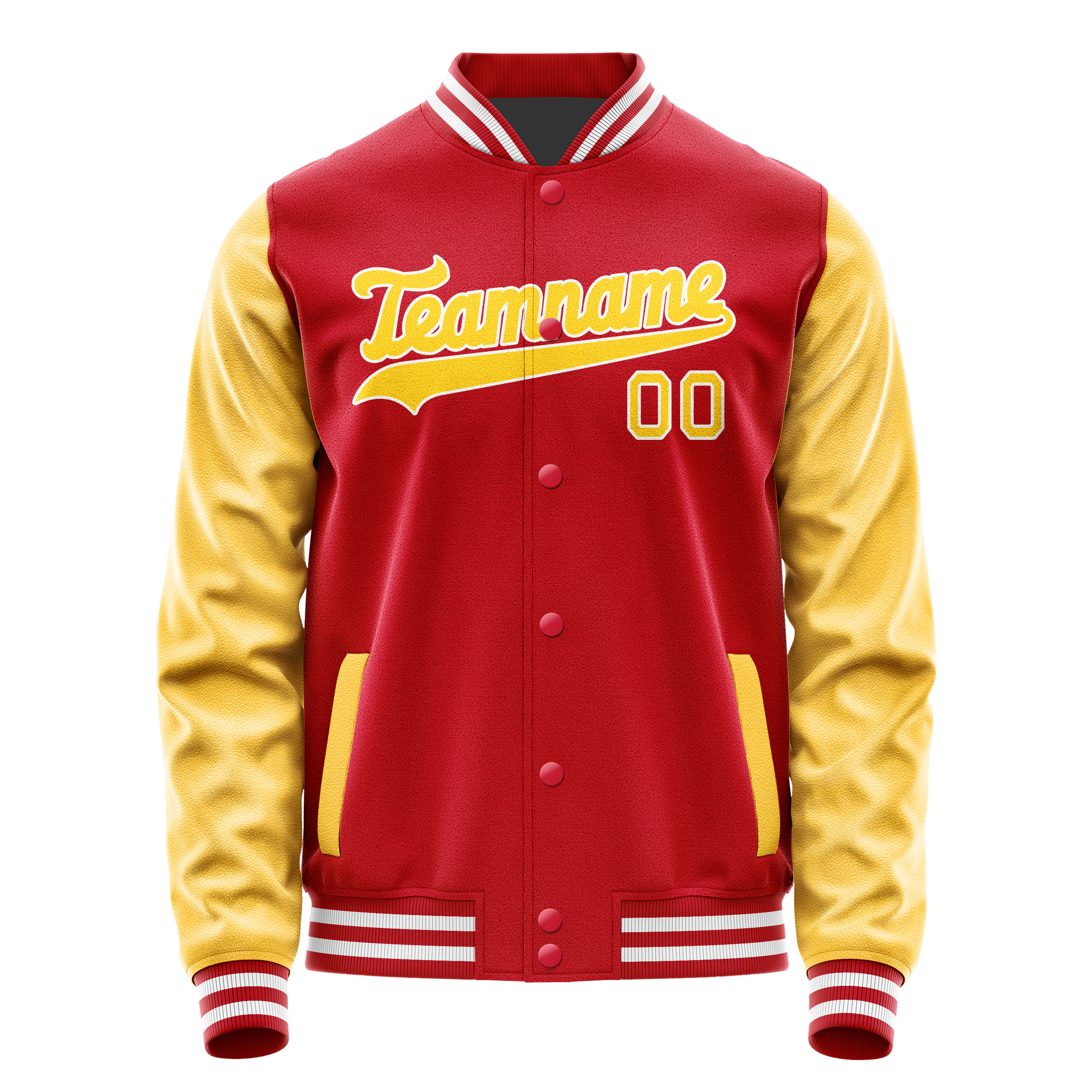 Custom Red Yellow Solid Color Varsity Letterman Jacket JA02240617XY387