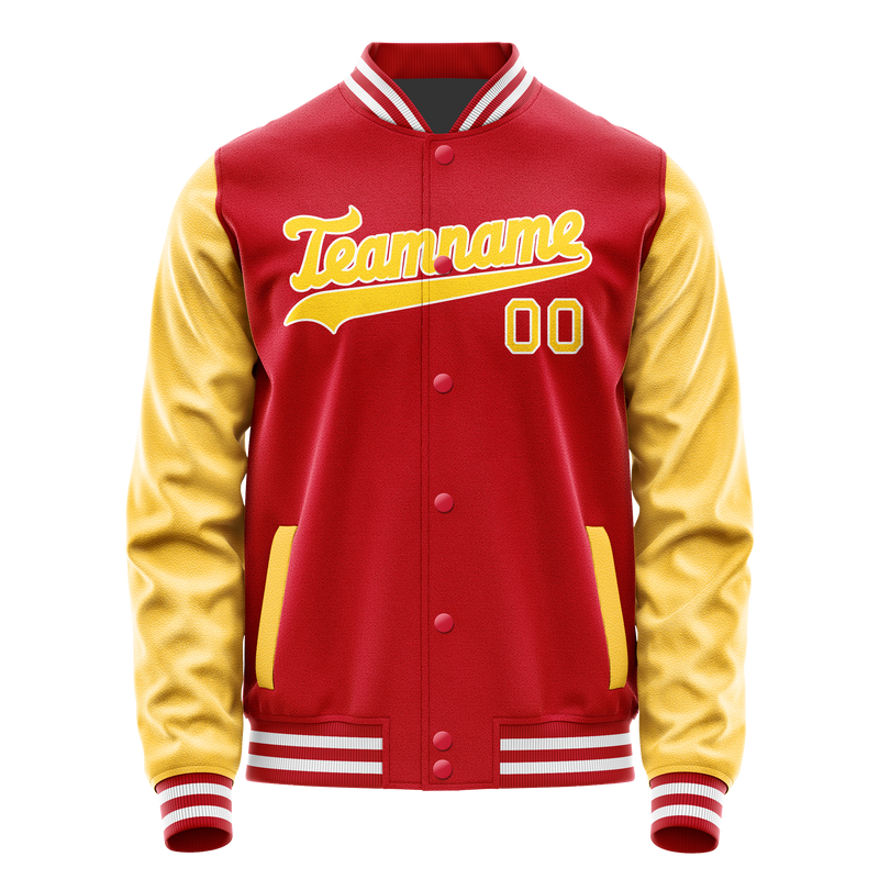 Custom Red Yellow Solid Color Varsity Letterman Jacket JA02240617XY387
